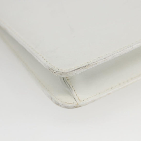 CELINE Clutch Bag Leather White Gold Auth mr1733