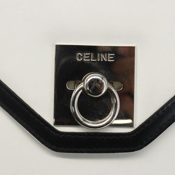 CELINE Clutch Bag Leather White Gold Auth mr1733