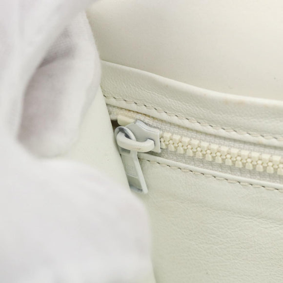 CELINE Clutch Bag Leather White Gold Auth mr1733