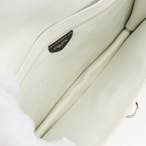 CELINE Clutch Bag Leather White Gold Auth mr1733