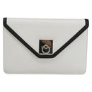 CELINE Clutch Bag Leather White Gold Auth mr1733-13