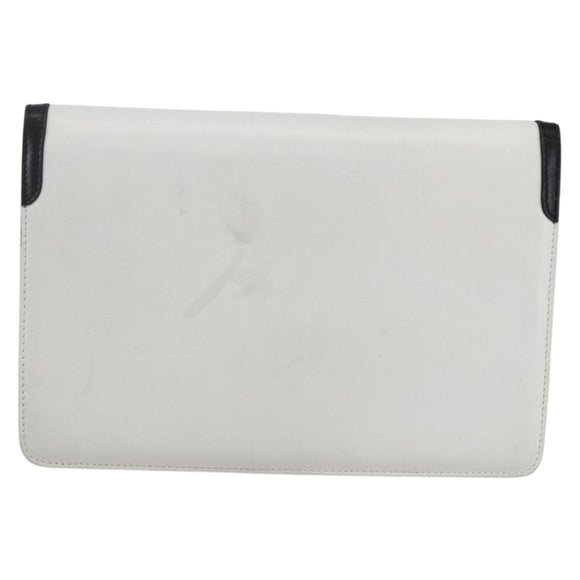 CELINE Clutch Bag Leather White Gold Auth mr1733