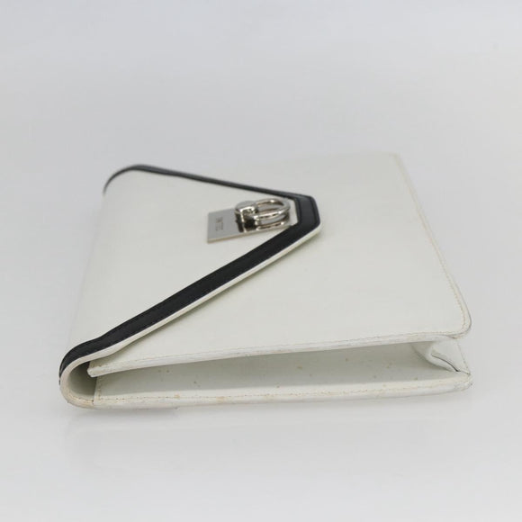 CELINE Clutch Bag Leather White Gold Auth mr1733
