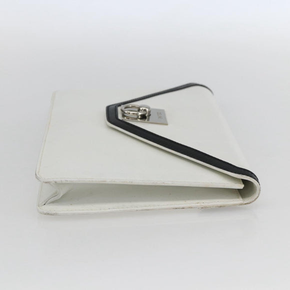 CELINE Clutch Bag Leather White Gold Auth mr1733
