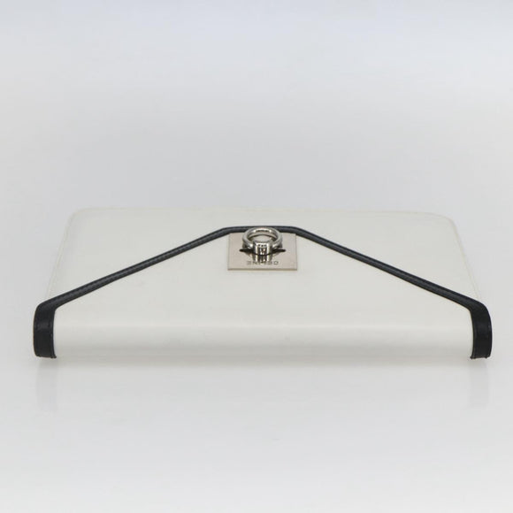 CELINE Clutch Bag Leather White Gold Auth mr1733