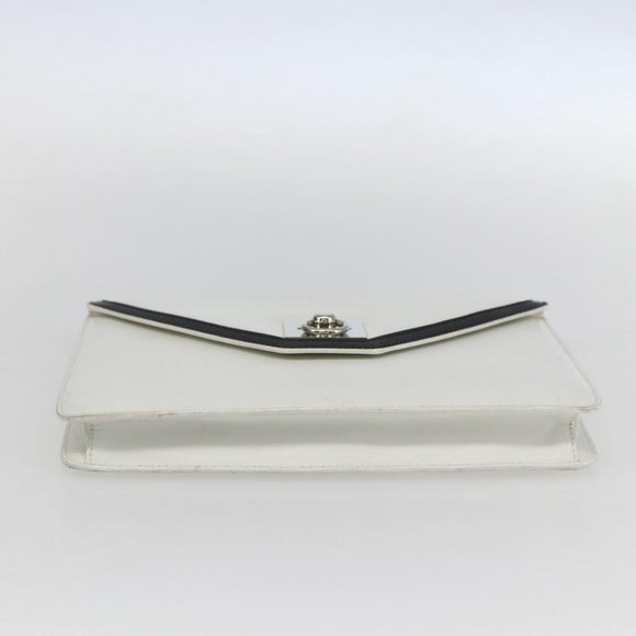 CELINE Clutch Bag Leather White Gold Auth mr1733