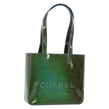 CHANEL Tote Bag Patent leather Green CC Auth mr1734