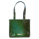 CHANEL Tote Bag Patent leather Green CC Auth mr1734-2