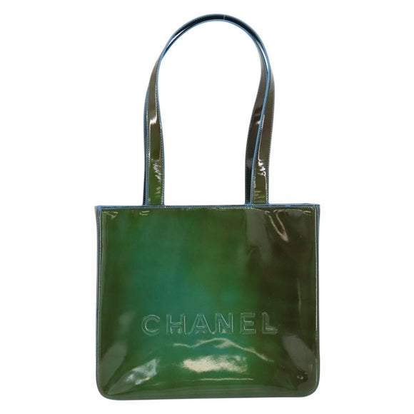 CHANEL Tote Bag Patent leather Green CC Auth mr1734