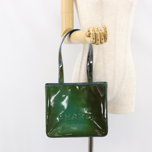 CHANEL Tote Bag Patent leather Green CC Auth mr1734