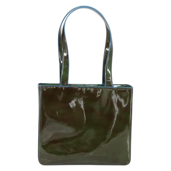 CHANEL Tote Bag Patent leather Green CC Auth mr1734