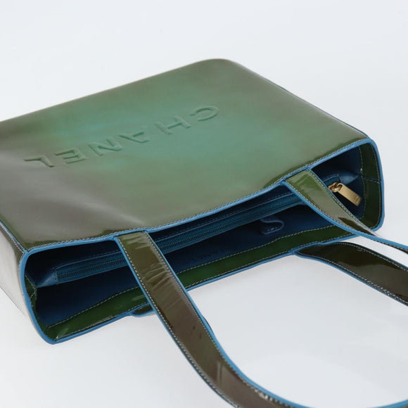 CHANEL Tote Bag Patent leather Green CC Auth mr1734