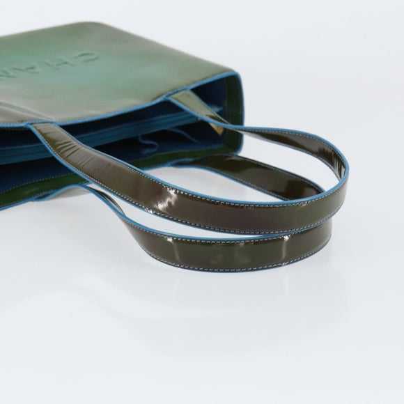 CHANEL Tote Bag Patent leather Green CC Auth mr1734