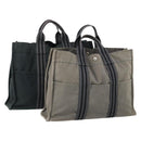 HERMES Fourre Tout MM Tote Bag Canvas 2 Set Gray Black Auth mr1736-1