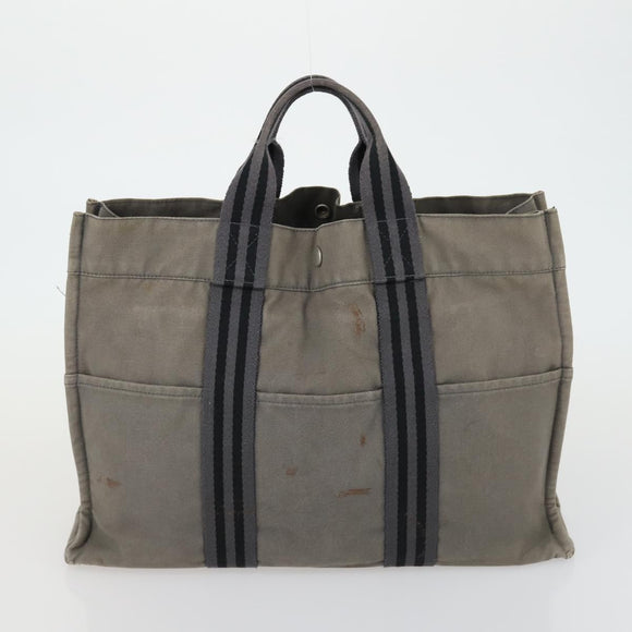 HERMES Fourre Tout MM Tote Bag Canvas 2 Set Gray Black Auth mr1736
