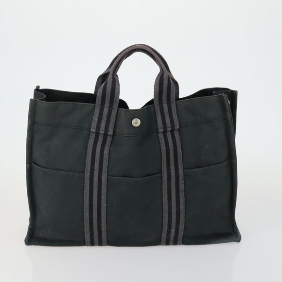 HERMES Fourre Tout MM Tote Bag Canvas 2 Set Gray Black Auth mr1736