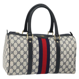 GUCCI GG Supreme Sherry Line Boston Bag PVC Navy Gold Red 010 47 302 Auth mr1742