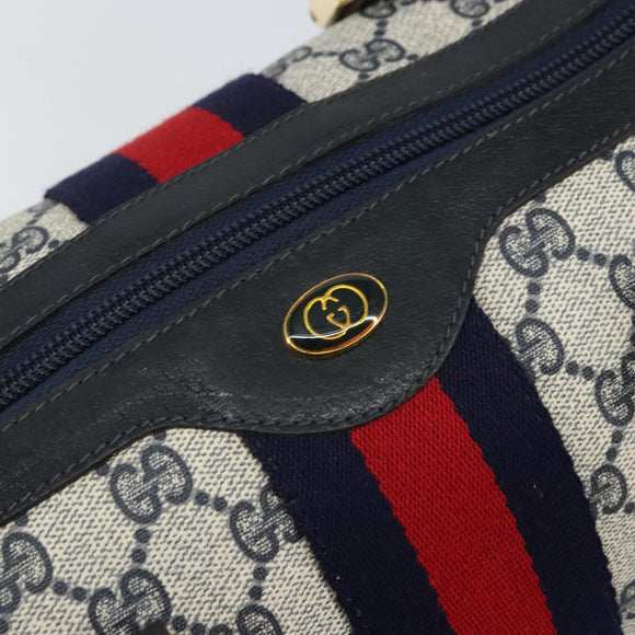 GUCCI GG Supreme Sherry Line Boston Bag PVC Navy Gold Red 010 47 302 Auth mr1742