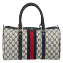 GUCCI GG Supreme Sherry Line Boston Bag PVC Navy Gold Red 010 47 302 Auth mr1742-13