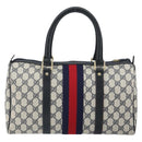 GUCCI GG Supreme Sherry Line Boston Bag PVC Navy Gold Red 010 47 302 Auth mr1742-2