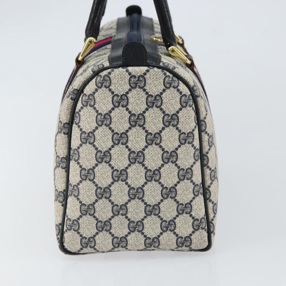 GUCCI GG Supreme Sherry Line Boston Bag PVC Navy Gold Red 010 47 302 Auth mr1742