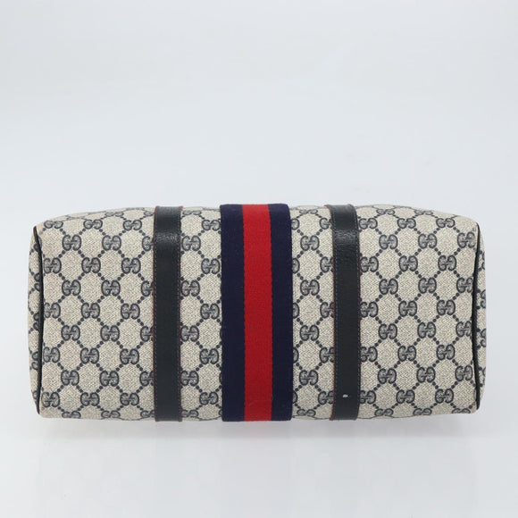 GUCCI GG Supreme Sherry Line Boston Bag PVC Navy Gold Red 010 47 302 Auth mr1742