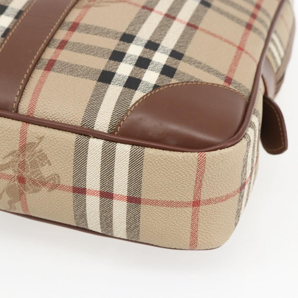Burberrys Nova Check Business Bag PVC 2way Beige Gold Auth mr1743