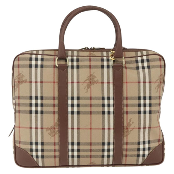 Burberrys Nova Check Business Bag PVC 2way Beige Gold Auth mr1743