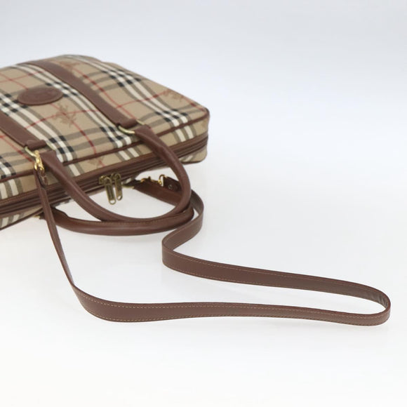 Burberrys Nova Check Business Bag PVC 2way Beige Gold Auth mr1743