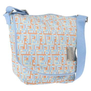 FENDI Shoulder Bag Nylon Light Blue Silver Auth mr1746