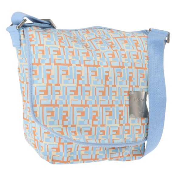FENDI Schoudertas Nylon Lichtblauw Zilver Auth mr1746