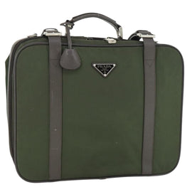 PRADA Business Bag Nylon Khaki Silver Auth mr1754