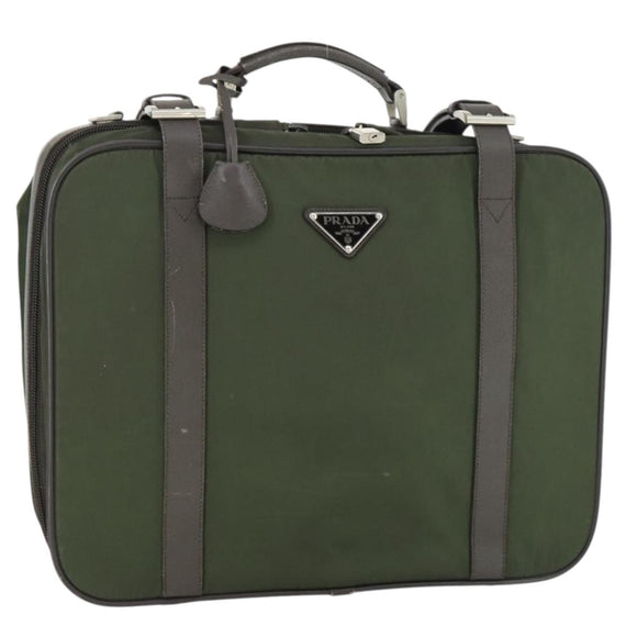 PRADA Business Bag Nylon Khaki Silver Auth mr1754
