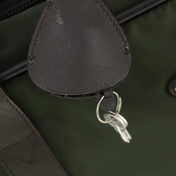 PRADA Business Bag Nylon Khaki Silver Auth mr1754