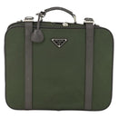PRADA Business Bag Nylon Khaki Silver Auth mr1754-13