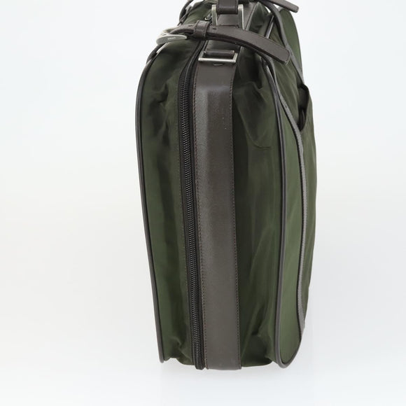 PRADA Business Bag Nylon Khaki Silver Auth mr1754