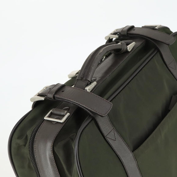 PRADA Business Bag Nylon Khaki Silver Auth mr1754