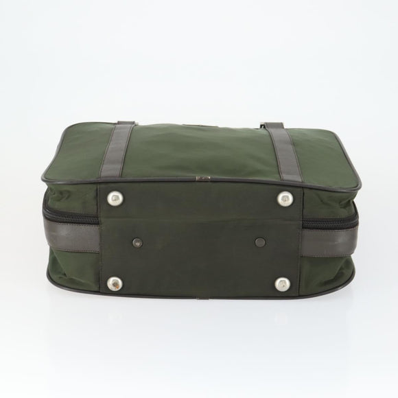 PRADA Business Bag Nylon Khaki Silver Auth mr1754