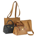 MCM Vicetos Logogram Shoulder Bag PVC Leather 4 Set Brown Black Auth mr1756-1