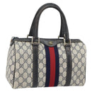GUCCI GG Supreme Sherry Line Boston Bag PVC Navy Red 012 3841 58 Auth mr1762-1