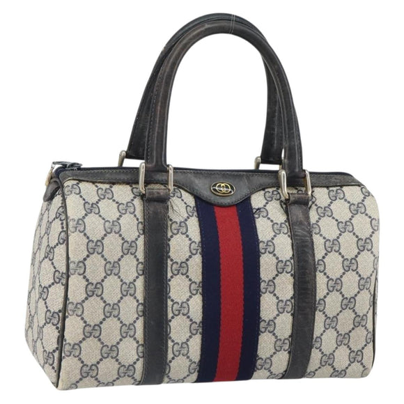 GUCCI GG Supreme Sherry Line Boston Bag PVC Navy Red 012 3841 58 Auth mr1762
