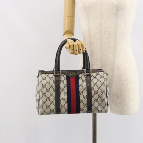 GUCCI GG Supreme Sherry Line Boston Bag PVC Navy Rot 012 3841 58 Auth mr1762