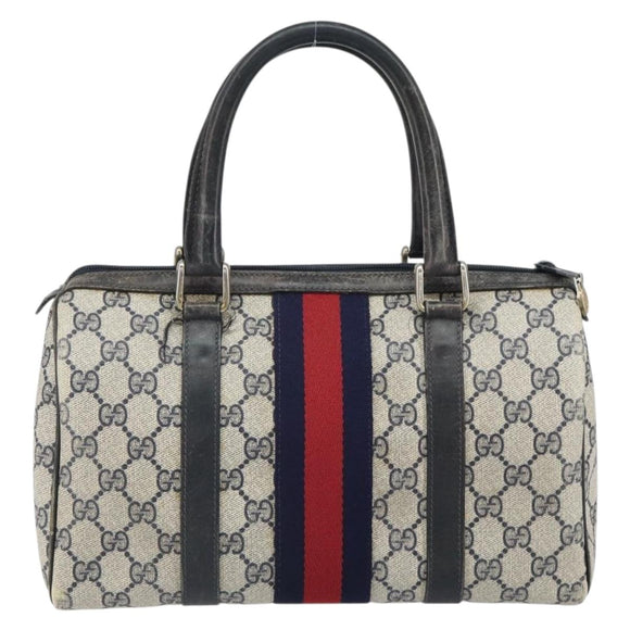 GUCCI GG Supreme Sherry Line Boston Bag PVC Navy Red 012 3841 58 Auth mr1762