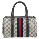GUCCI GG Supreme Sherry Line Boston Bag PVC Navy Rot 012 3841 58 Auth mr1762-2