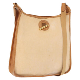 HERMES Vespa PM Shoulder Bag Canvas Beige Gold Auth mr1763