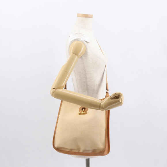 HERMES Vespa PM Shoulder Bag Canvas Beige Gold Auth mr1763