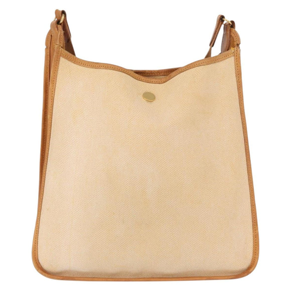 HERMES Vespa PM Shoulder Bag Canvas Beige Gold Auth mr1763