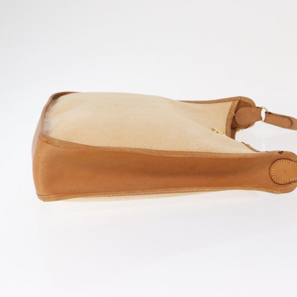 HERMES Vespa PM Shoulder Bag Canvas Beige Gold Auth mr1763