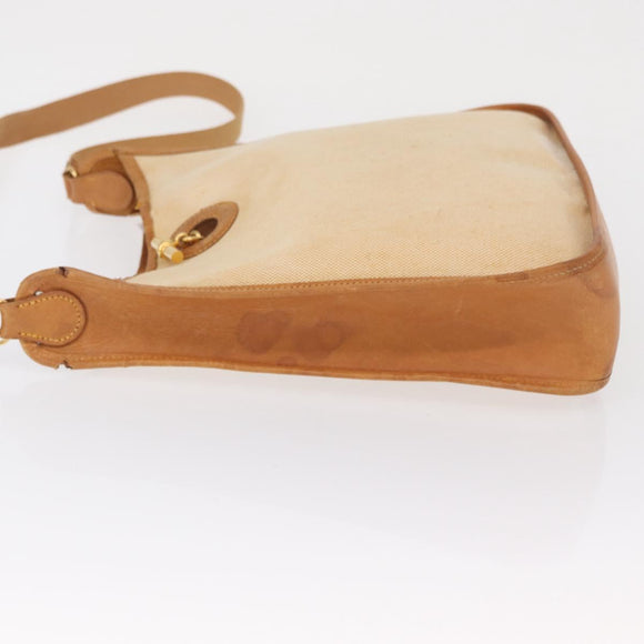 HERMES Vespa PM Shoulder Bag Canvas Beige Gold Auth mr1763