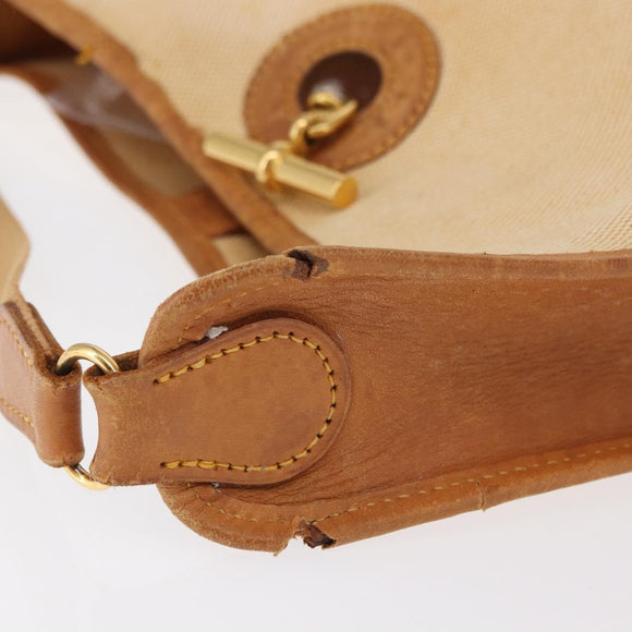 HERMES Vespa PM Shoulder Bag Canvas Beige Gold Auth mr1763